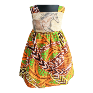 Savannah Spirit - Handmade African Wax Print Dress with Horse Bodice